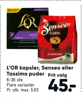 Bilka L'or kapsler, senseo eller tassimo puder frit valg tilbud