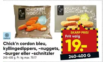 Bilka Chick'n cordon bleu, kyllingedippers, -nuggets, -burger eller -schnitzler tilbud