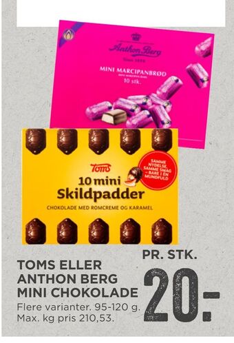 MENY Toms eller anthon berg mini chokolade tilbud