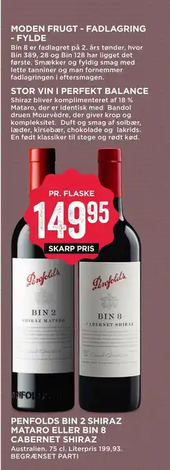 MENY Penfolds bin 2 shiraz mataro eller bin 8 cabernet shiraz tilbud