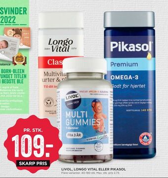 MENY Livol, longo vital eller pikasol tilbud