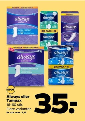 Netto Always eller tampax tilbud