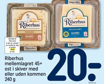 REMA 1000 Riberhus mellemlagret 45+ ost i skiver med eller uden kommen tilbud