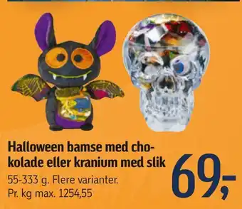 Føtex Halloween bamse med chokolade eller kranium med slik tilbud