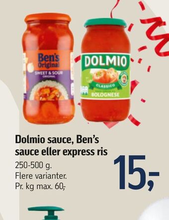 Føtex Dolmio sauce, ben's sauce eller express ris tilbud