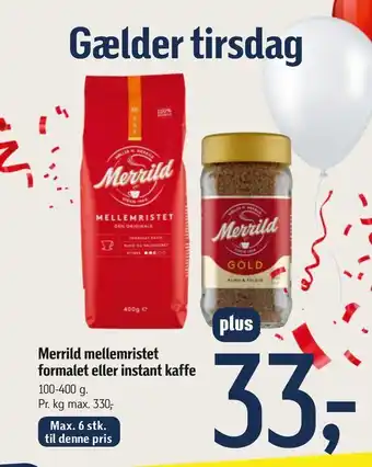 Føtex Merrild mellemristet formalet eller instant kaffe tilbud
