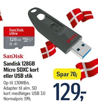 Føtex Sandisk 128gb micro sdxc kort eller usb stik tilbud