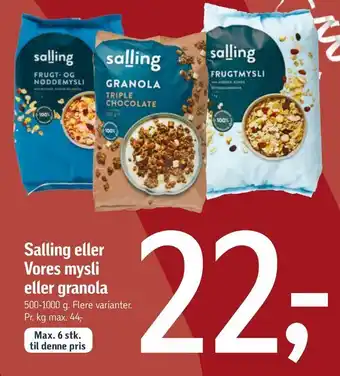 Føtex Salling eller vores mysli eller granola tilbud