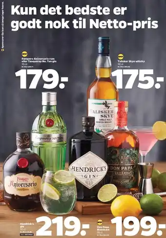 Pampero aniversario rom el. tangueray no. ten gin el. talisker skye whisky el. hendrick's gin el. don papa masskara