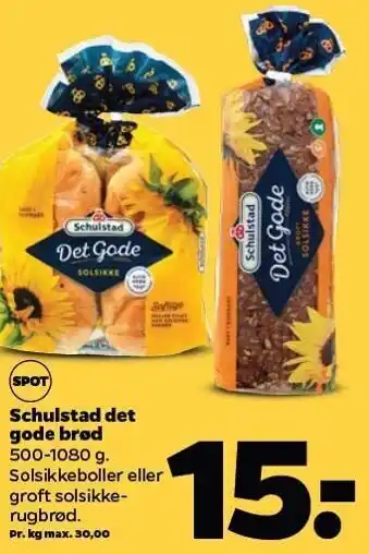 Netto Schulstad det gode brød solsikkerugbrød el. boller tilbud