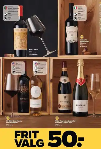 Netto My way chardonnay el. zinfandel el. vidal fleury ventoux el. codorniu brut tilbud