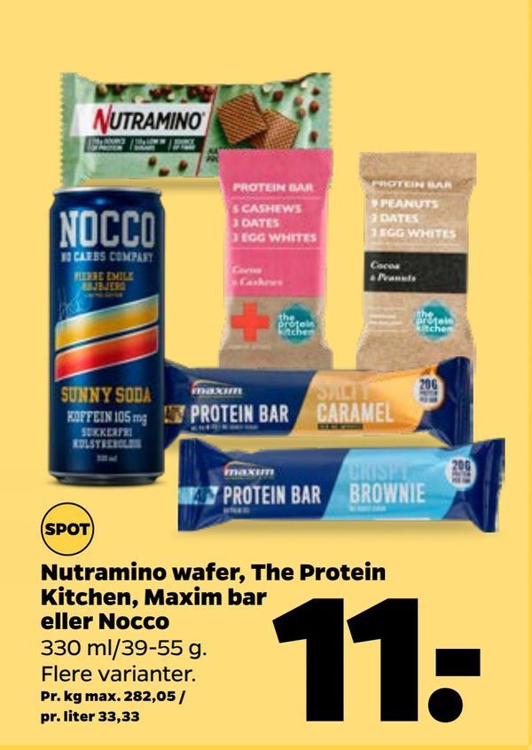 Nutramino wafer, the protein kitchen, maxim bar eller nocco tilbud hos