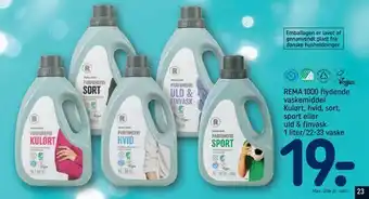 REMA 1000 Rema 1000 flydende vaskemiddel kulørt, hvid, sort, sport eller uld & finvask 1 liter/22-33 vaske tilbud