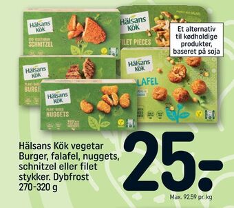 Hälsans kök vegetar burger, falafel, nuggets, schnitzel eller filet stykker