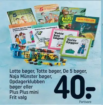 Lotte bøger, totte bøger, de 5 bøger, naja münster bøger, opdagerklubben bøger eller plus plus mini