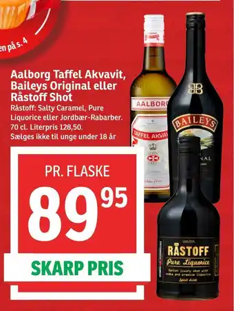 SPAR Aalborg taffel akvavit, baileys original eller råstoff shot tilbud