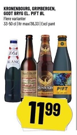 Løvbjerg Kronenbourg, grimbergen, godt bryg el. pift øl tilbud