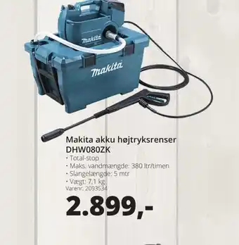 10-4 Byggecenter Makita Akku Højtryksrenser DHW080ZK tilbud