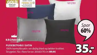 JYSK KronBorg Of Denmark Pudebetræk I Satin tilbud