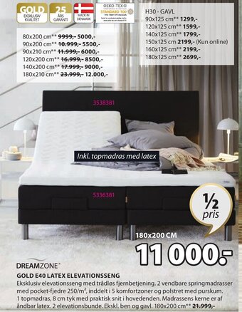 JYSK Dreamzone Gold E40 Latex Elevationsseng tilbud