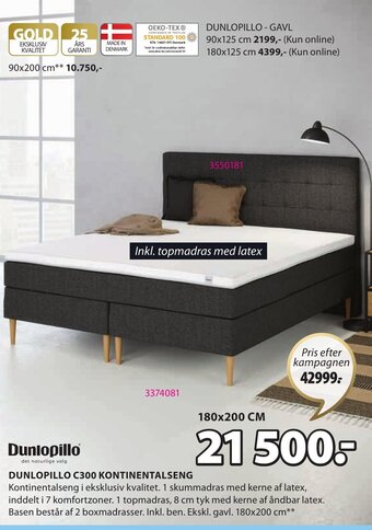 JYSK Dunlopillo C300 Kontinentalseng tilbud