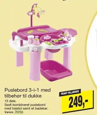 Puslebord 3-i-1 m. tilbehør til dukke
