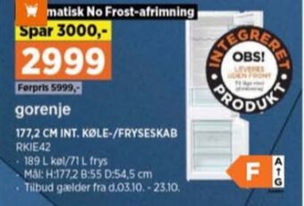 Power Gorenje køle/fryseskab tilbud