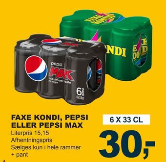 Let-Køb Faxe kondi, pepsi eller pepsi max tilbud