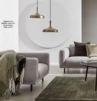 Ilva Parker sofa el. lænestol, vilja pendel el. rina tæppe tilbud