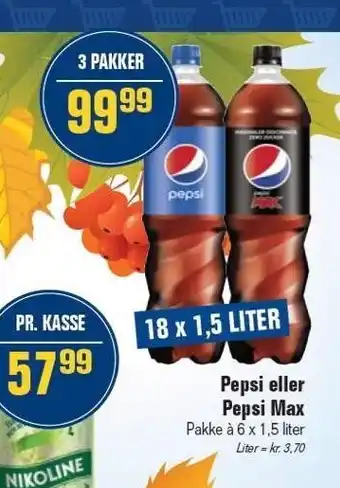 Otto Duborg Pepsi eller pepsi max 18 x 1,5 liter tilbud