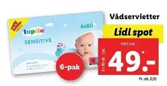 Lidl Vådservietter 6x80 stk tilbud