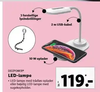 Lidl Led-lampe med trådløs oplader tilbud
