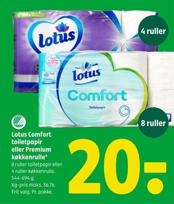 Coop 365 Lotus comfort toiletpapir eller premium køkkenrulle tilbud
