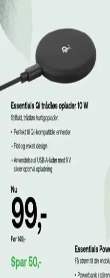 YouSee Essentials qi trådløs oplader 10w tilbud