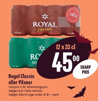 Min Købmand Royal classic eller pilsner 12x33 cl. tilbud