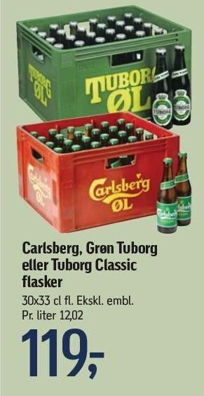 Føtex Carlsberg, grøn tuborg el. tuborg classic flasker tilbud