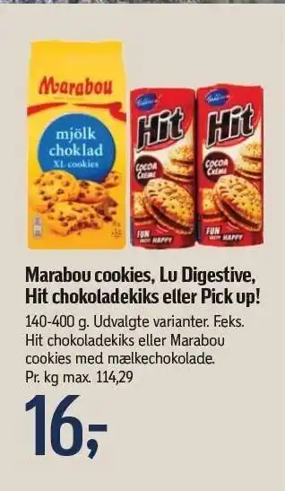 Føtex Marabou cookies, lu digestive, hit chokoladekiks el. pick up! tilbud