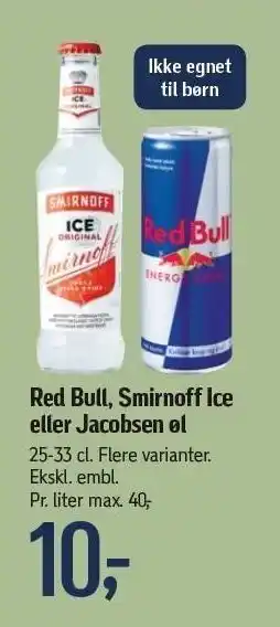 Føtex Red bull, smirnoff ice el. jacobsen øl tilbud