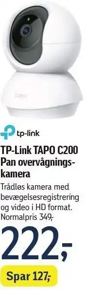 Føtex Tp-link tapo c200 pan overvågningskamera tilbud