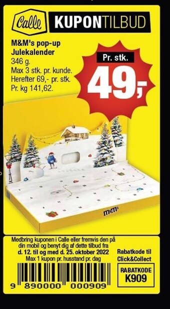 Calle M&m's pop-up julekalender tilbud