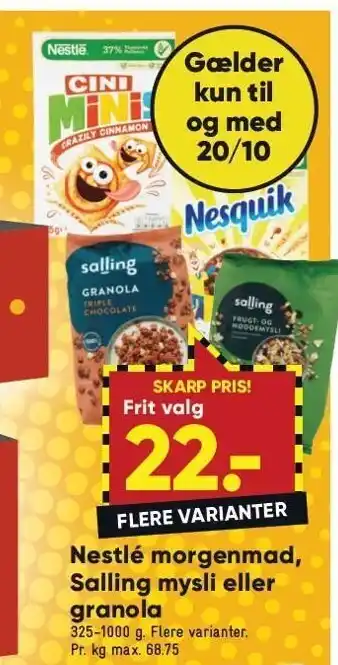Bilka Nestlé morgenmad, salling mysli el. granola tilbud
