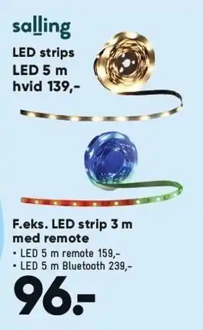 Bilka Led strips led 5 m hvid el. led strip 3 m m. remote tilbud