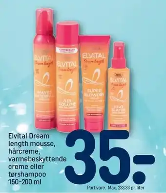 REMA 1000 Elvital dream length mousse, hårcreme, varmebeskyttende creme el. tørshampoo tilbud