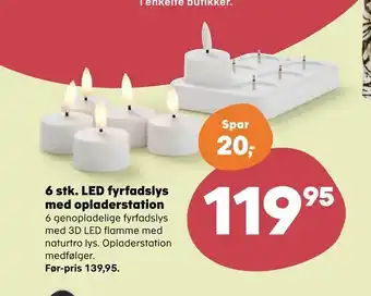 Kvickly 6 stk. led fyrfadslys med opladerstation tilbud