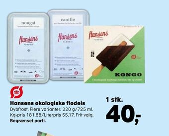 Kvickly Hansens økologiske flødeis tilbud