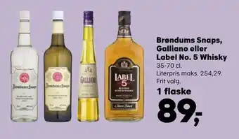 SuperBrugsen Brøndums snaps, galliano eller label no. 5 whisky tilbud