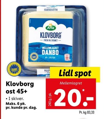 Lidl Klovborg ost 45+ tilbud