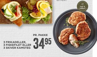 MENY 3 frikadeller, 3 fiskefilet eller 3 skiver kamsteg tilbud