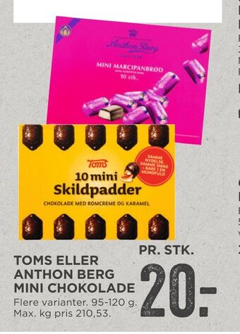 MENY Toms eller anthon berg mini chokolade tilbud
