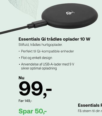 YouSee Essentials qi trådløs oplader 10 w tilbud